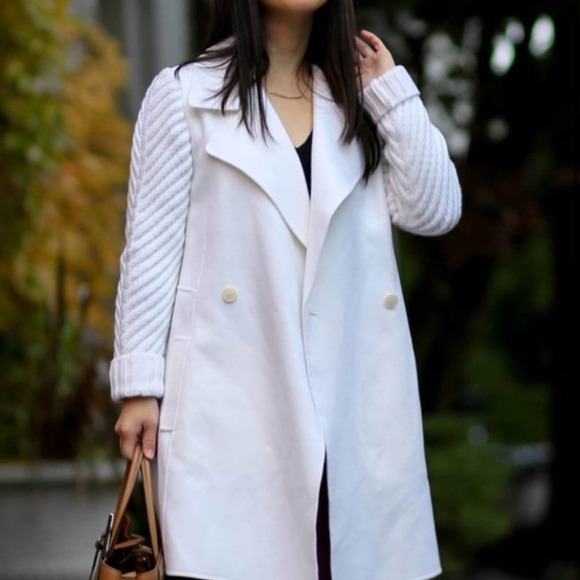 Vince Jackets & Blazers - VINCE Sweater Sleeve Felt Wool Coat Double Breasted Winter White